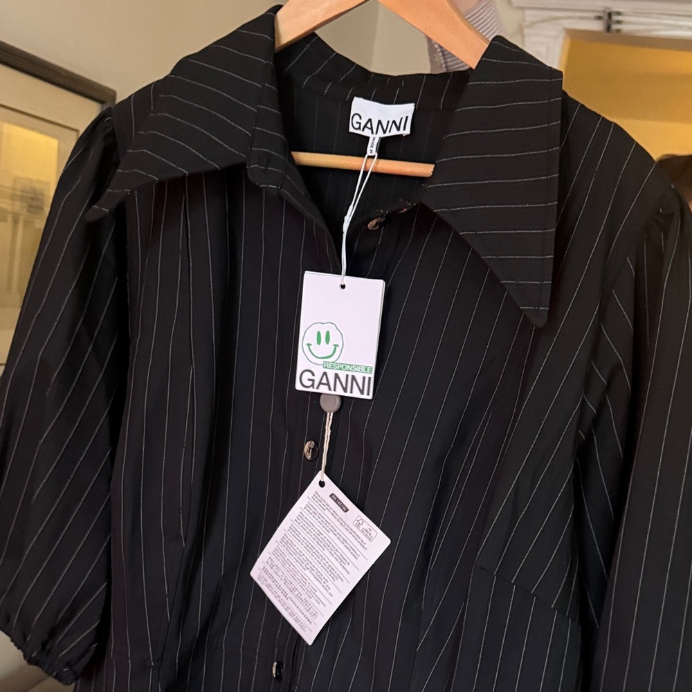Brand new Ganni Charcoal Pinstripe Shirt Dress in size US20